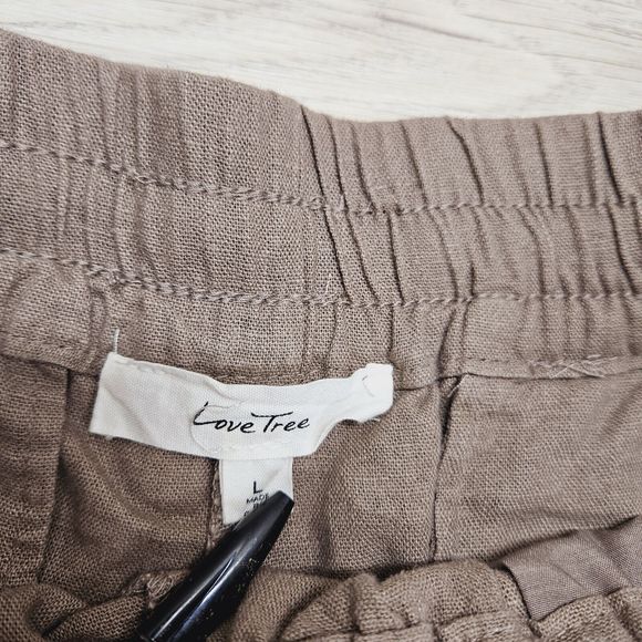 LOVE TREE  Womens Brown Linen Drawstring Shorts Size Large - Picture 6 of 8